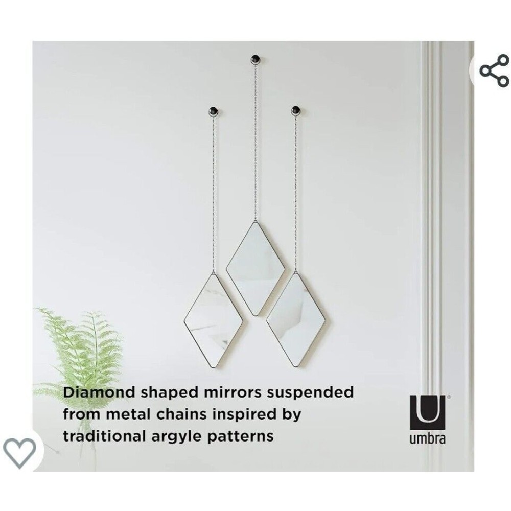 NEW Set of 3 Umbra Dima Diamond Matte Brass Decorative Wall Mirrors